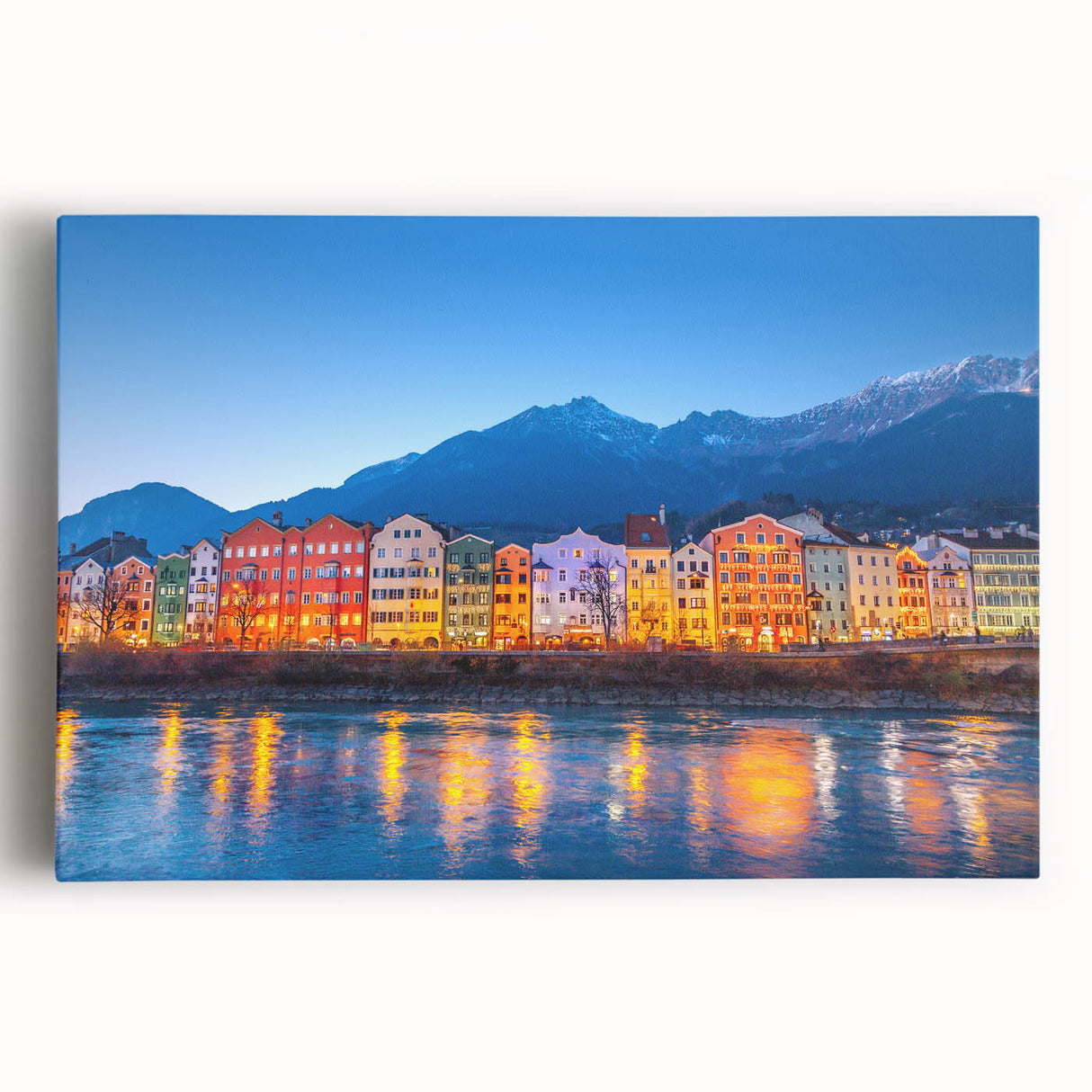 Black and white photograph of a European landscape on stretched canvas, suited for kitchen or bedroom decor.