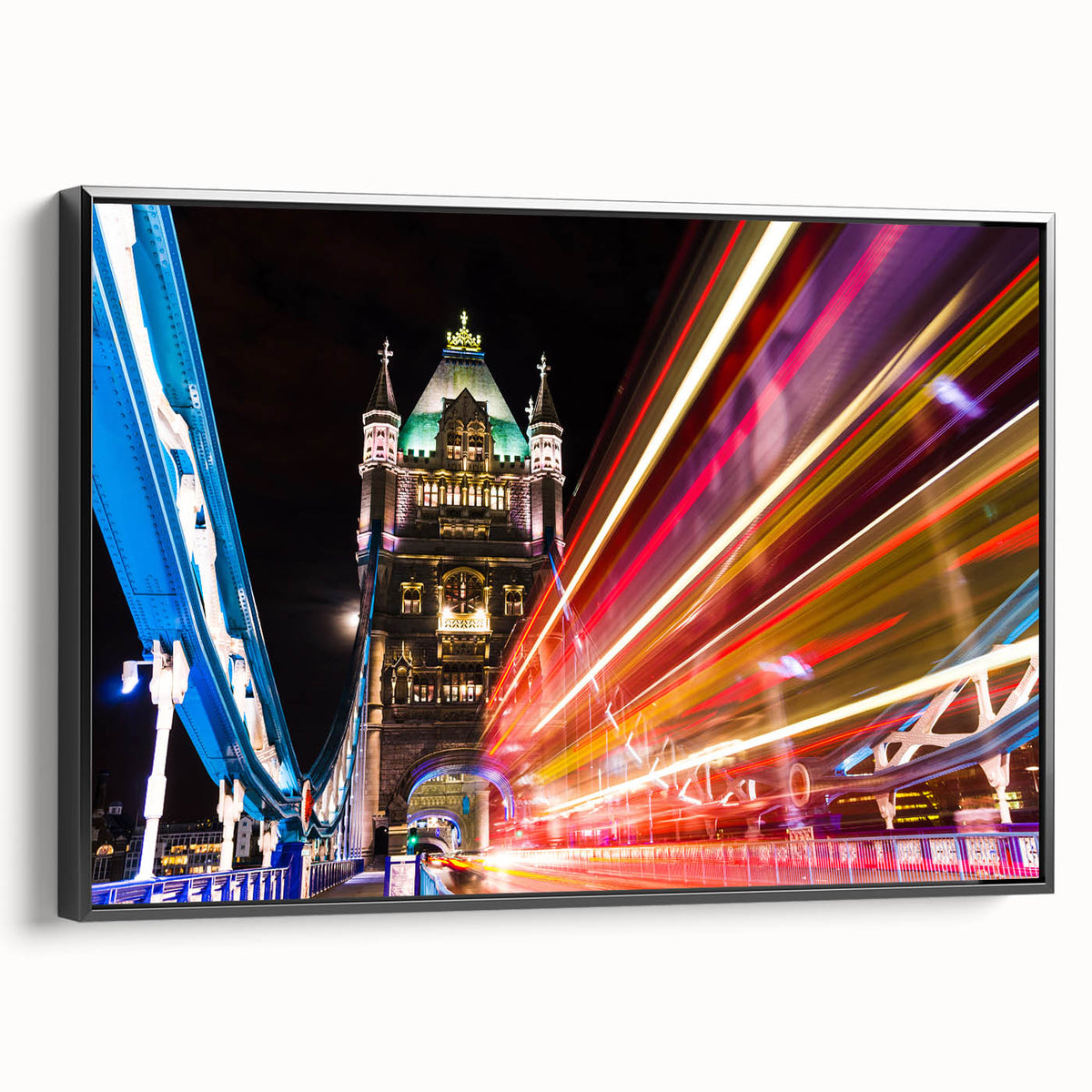 Black and white wall art featuring a vintage poster of the London skyline on a framed canvas, ideal for bedroom decor.