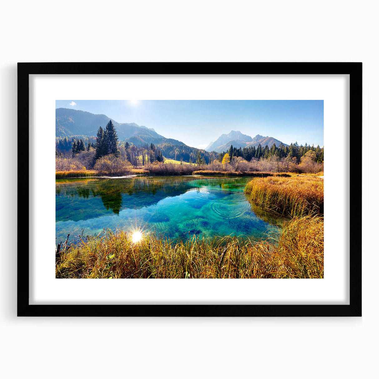 Extra large abstract art print depicting a vibrant, colorful Slovenian landscape on a textured canvas.