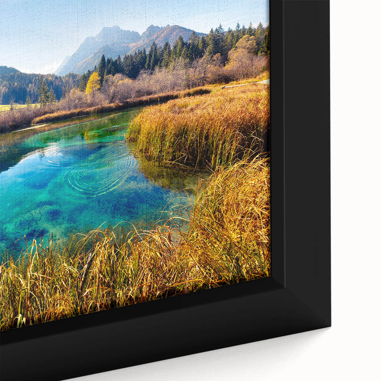 Extra large framed canvas featuring a textured depiction of a Slovenian landscape in black with colorful art accents.