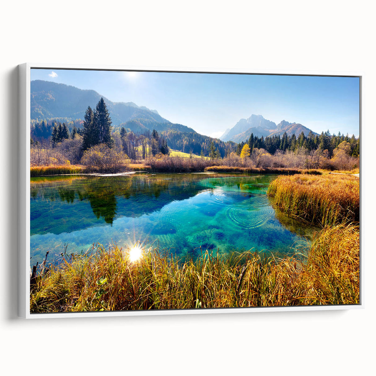 Framed canvas of a vintage-style Slovenian landscape in muted earth tones, ideal for bedroom wall art.