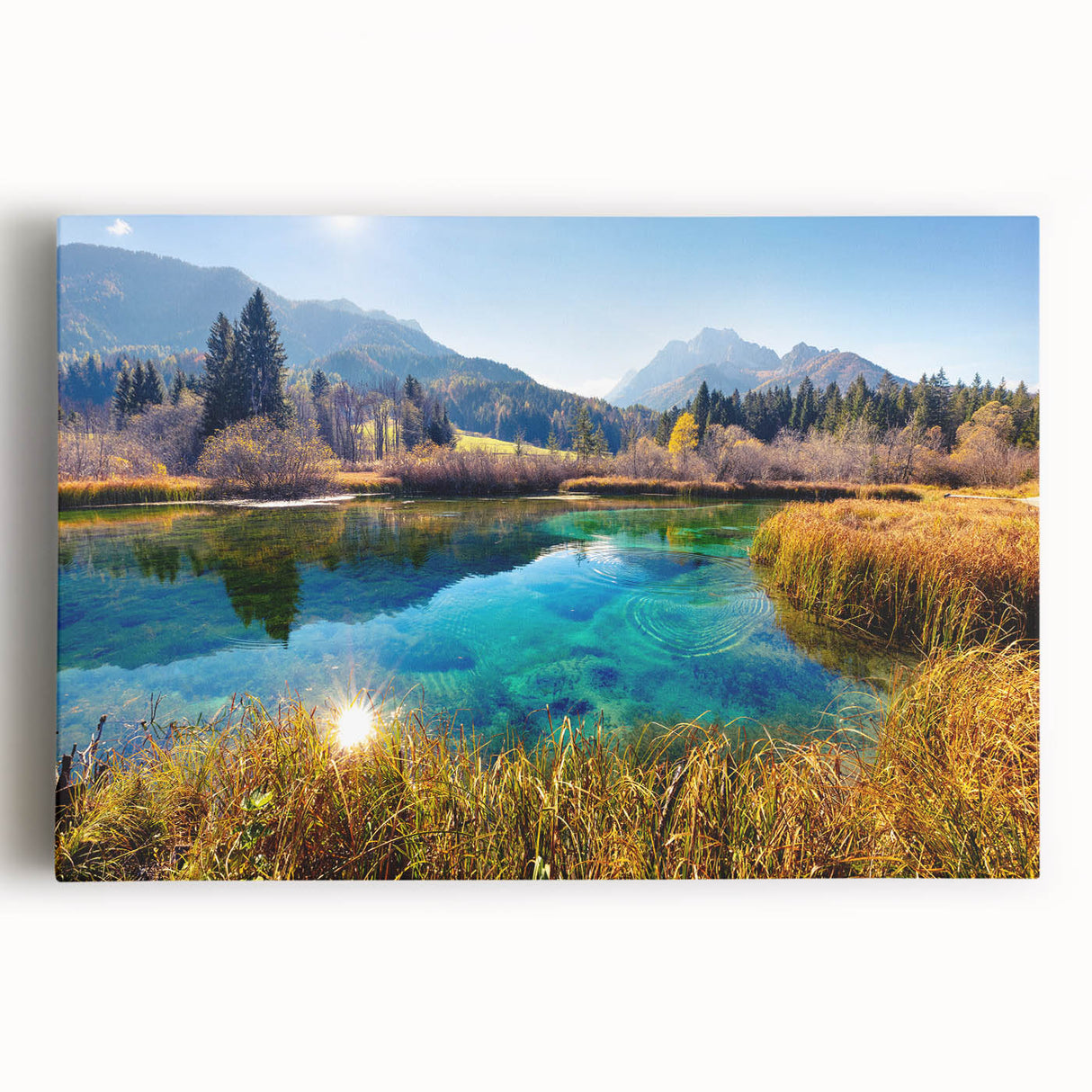 Black and white photo of Slovenian landscape on large stretched canvas, ideal for kitchen wall art.