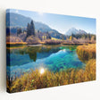 Landscape painting of Slovenia on a stretched canvas, featuring vivid green and blue tones, suitable for kitchen wall art.