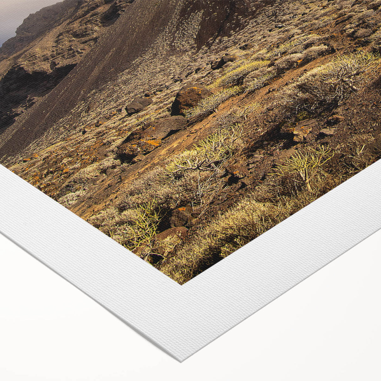 Art deco poster of a European scenery, featuring warm yellow and orange tones on rolled canvas.