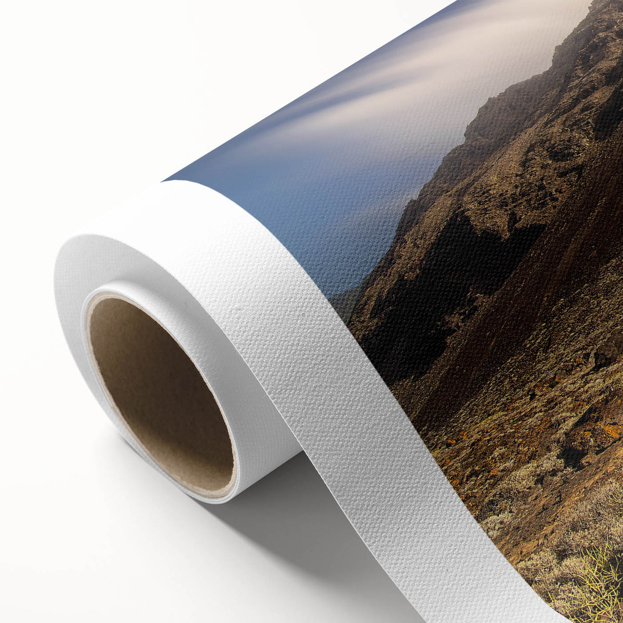 Art deco poster of a scenic European landscape in muted earth tones on rolled canvas, ideal for nursery wall art.