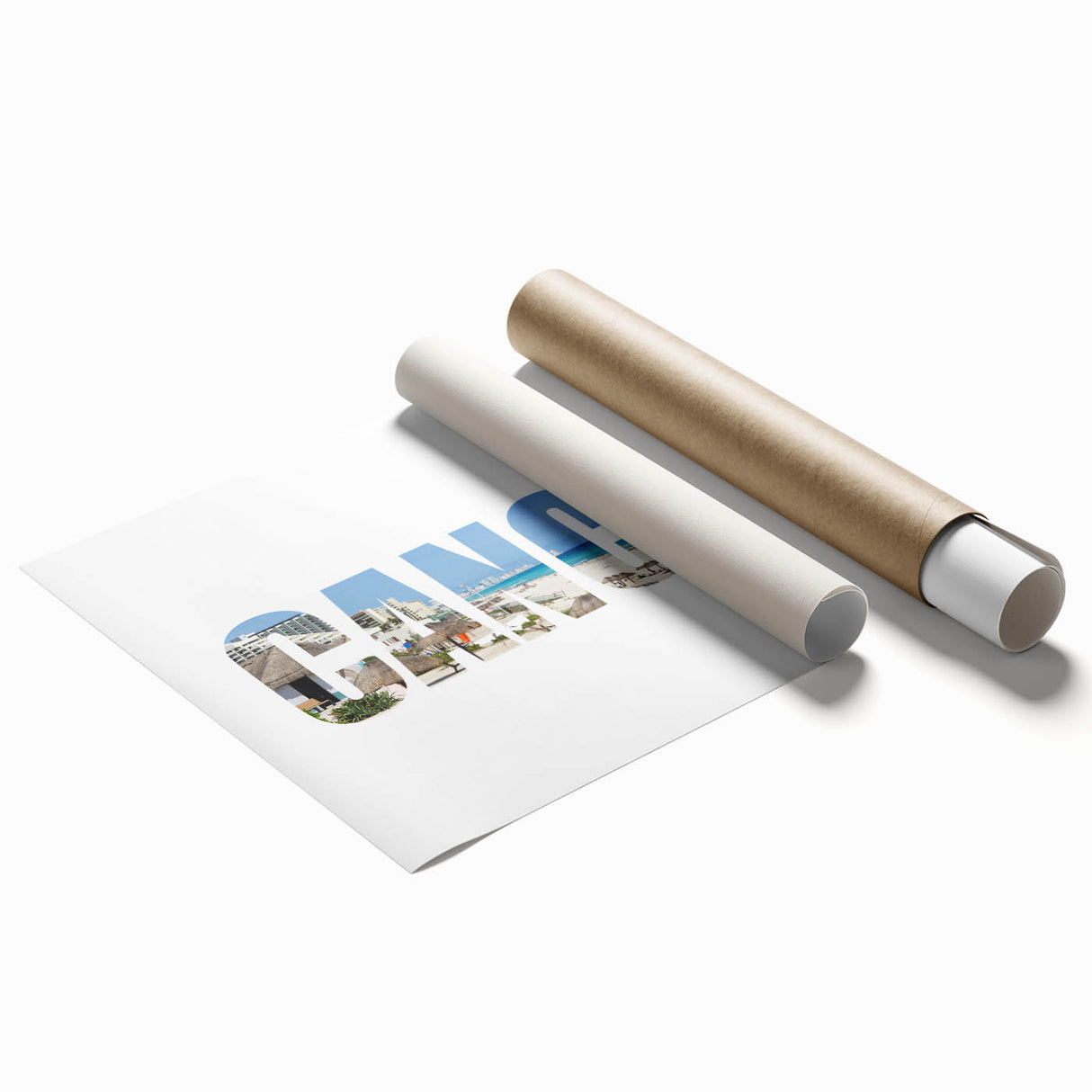 Extra large rolled print of Cancun scenery with vibrant floral elements, ideal for classy bathroom wall art.