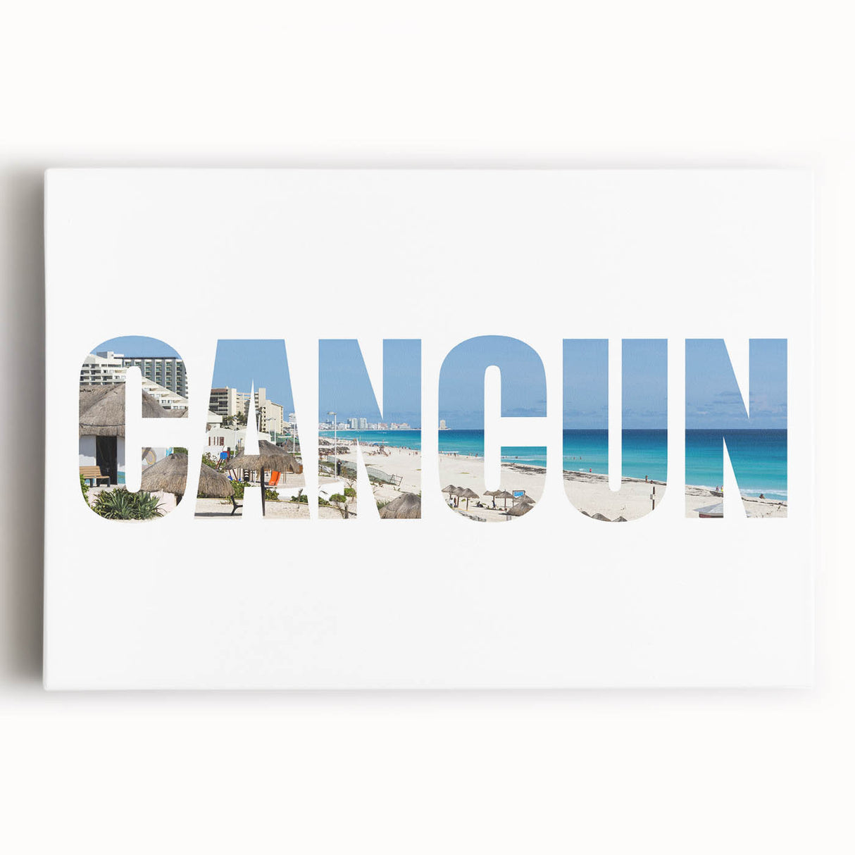 Black and white photograph of Cancun scenery on large stretched canvas, suitable for kitchen wall art.