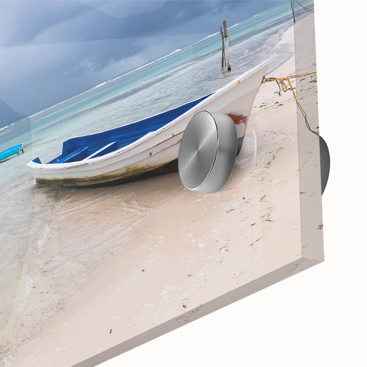 Large abstract wall art depicting a Yucatan scenery in mid-century modernist style on acrylic glass.