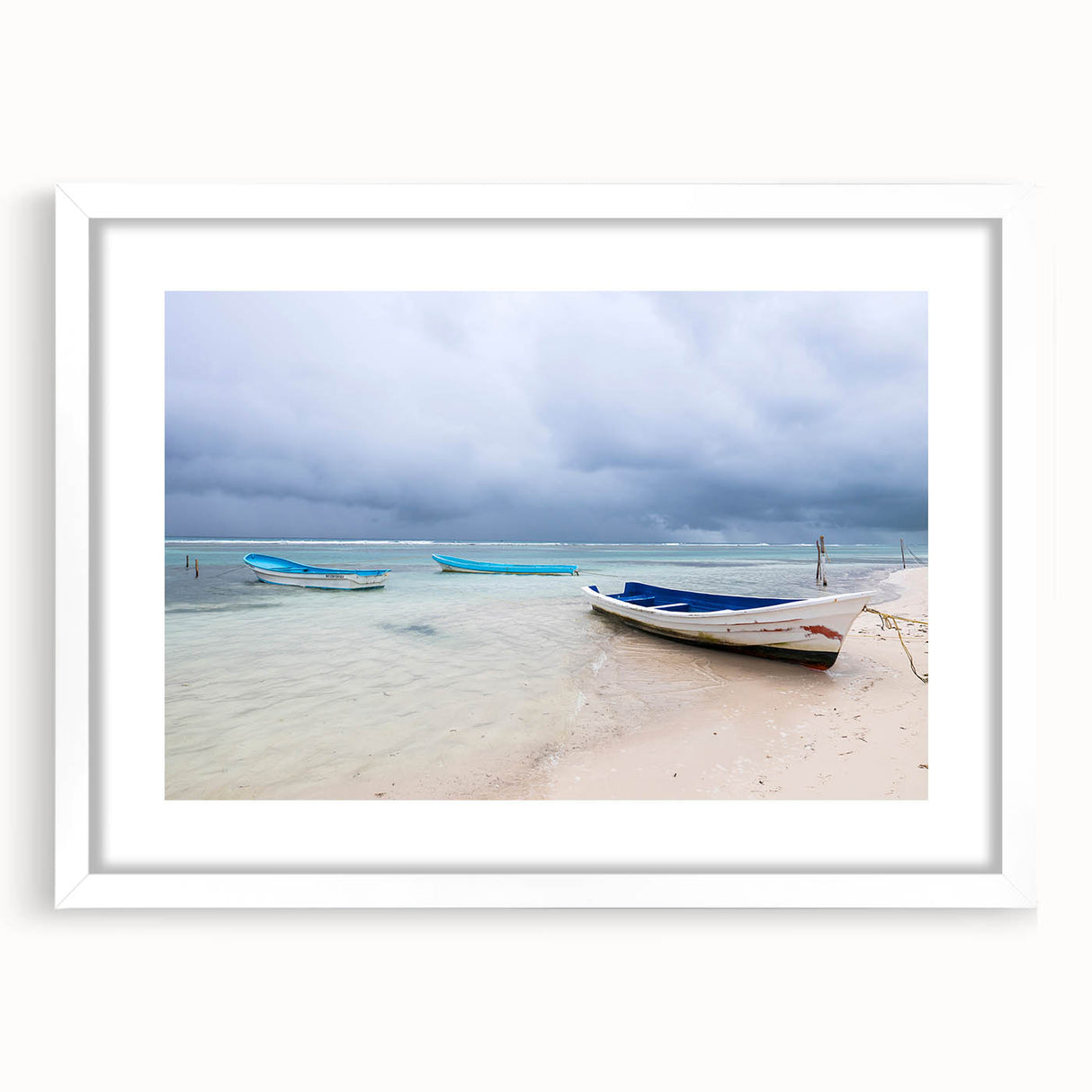 Abstract art print depicting a scenic Yucatan landscape in muted earth tones, framed with a white mat.