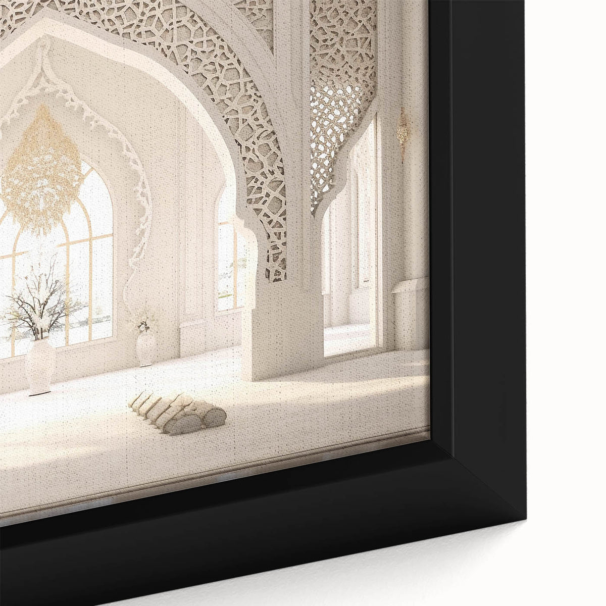 Extra large framed canvas featuring a textured, colorful Middle Eastern scenery, ideal for living room decor.