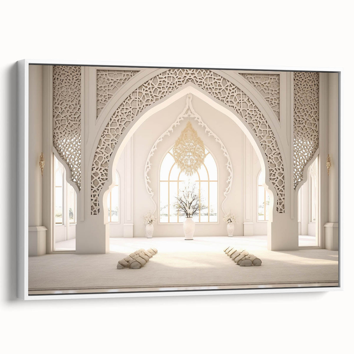 Vintage poster art of a Middle Eastern landscape on an extra large framed canvas, featuring vibrant, colorful imagery.