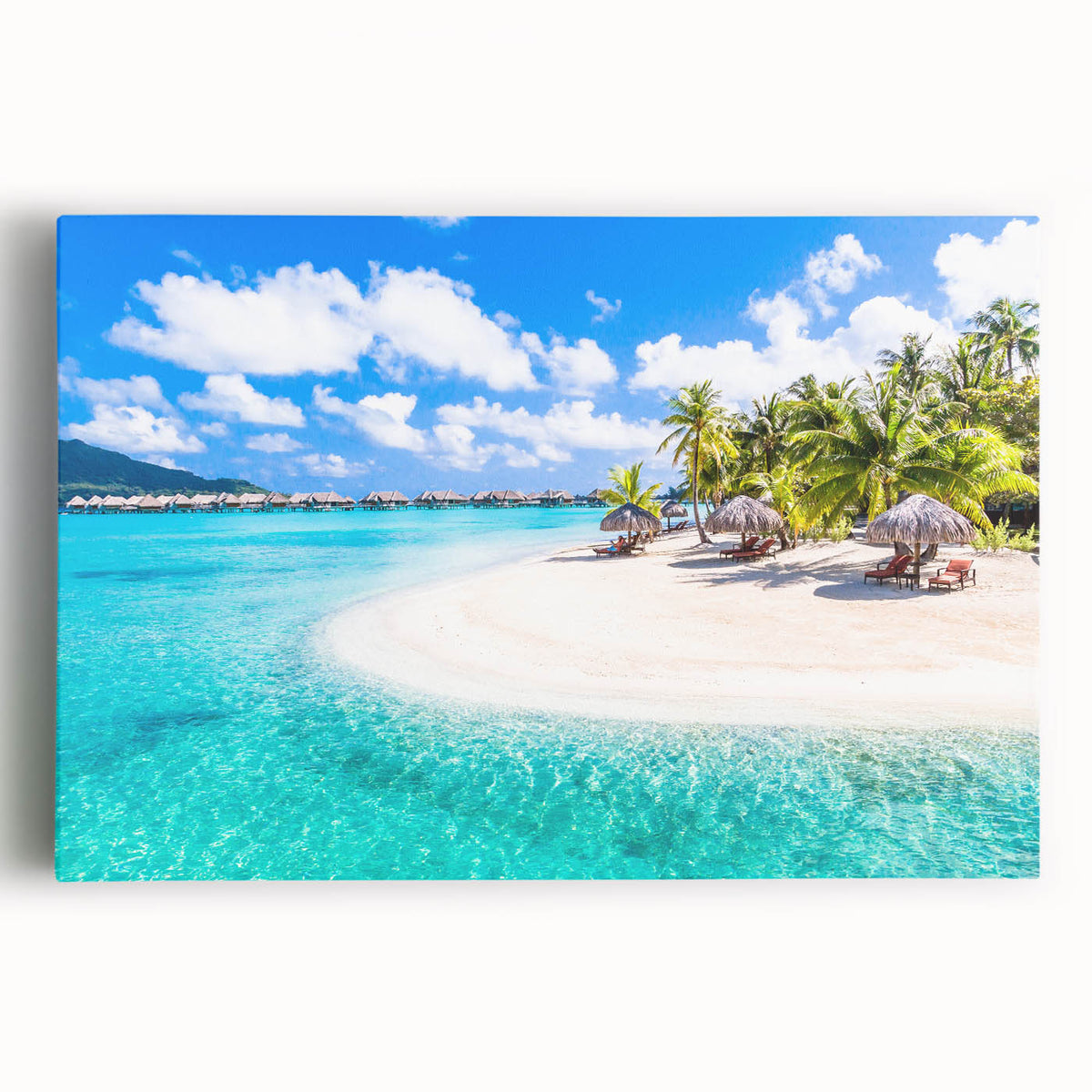 Black and white photo of Bora Bora on stretched canvas, ideal for kitchen wall art.