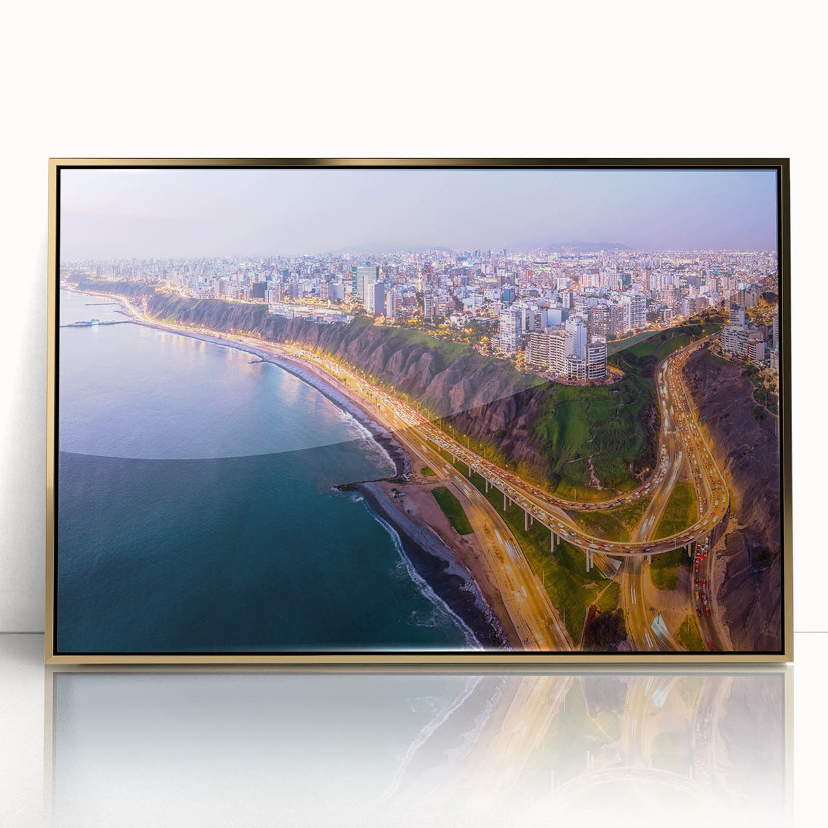 Framed acrylic print of a South American Peruvian landscape in earth tones, ideal for modern art wall decor.