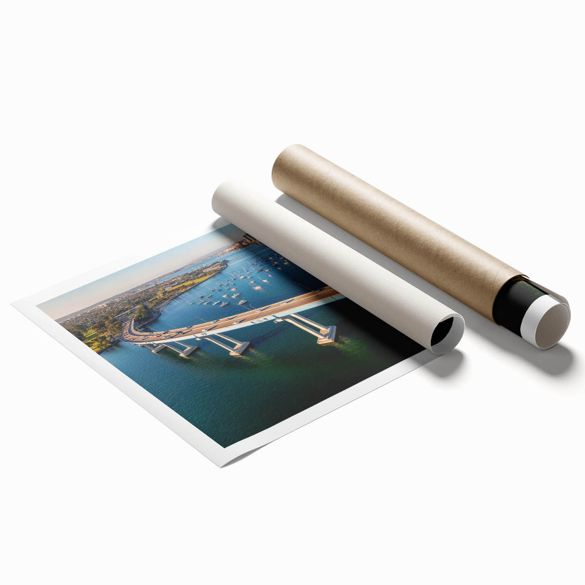 Extra large rolled print of Coronado, California scenery with vivid floral elements, suitable for classy bathroom wall art.