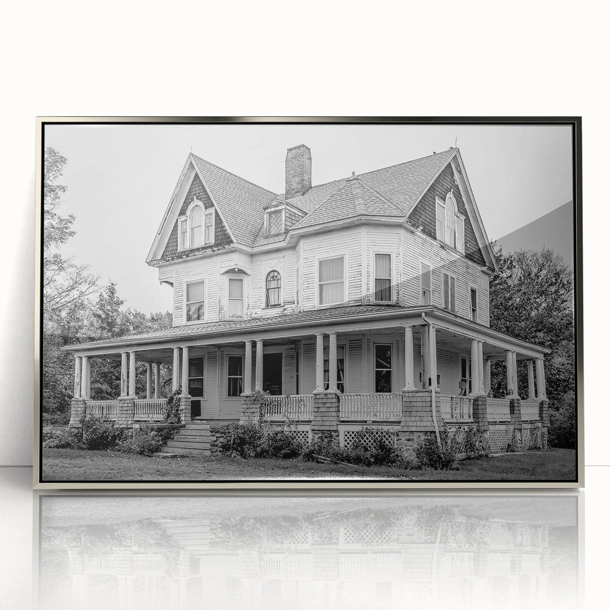 Mid-century modernist art depicting the Connecticut landscape in muted earth tones on framed acrylic.