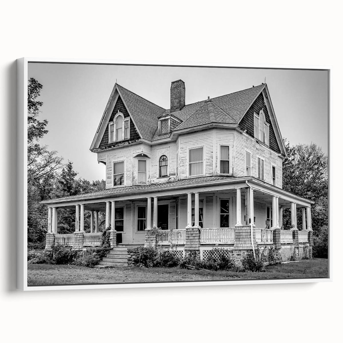 Vintage poster art of Connecticut scenery on a framed canvas, featuring colorful art against a black background.