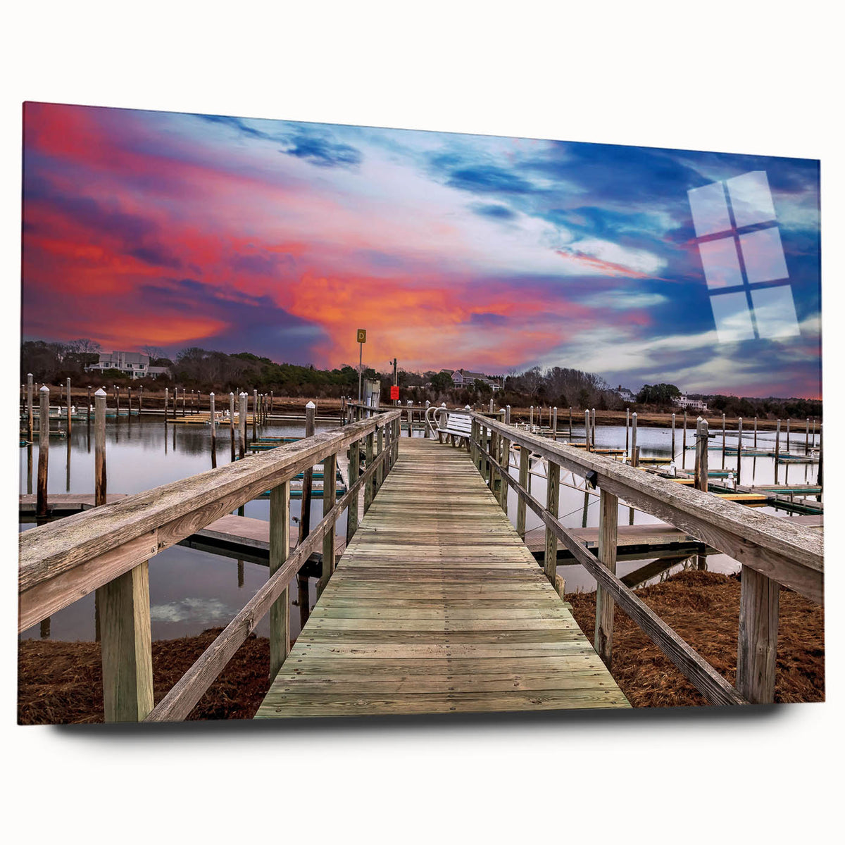 Large abstract wall art of Massachusetts Cape scenery in muted blue and gray on acrylic glass.