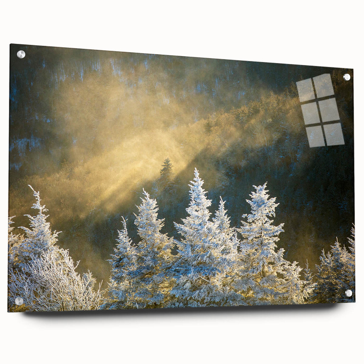Acrylic print of the Blue Ridge scenery in muted earth tones, suitable for bedroom or dining room decor.