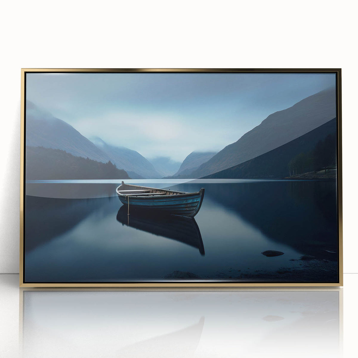 Framed acrylic print of Adirondack scenery in gold tones, ideal for nursery wall art.