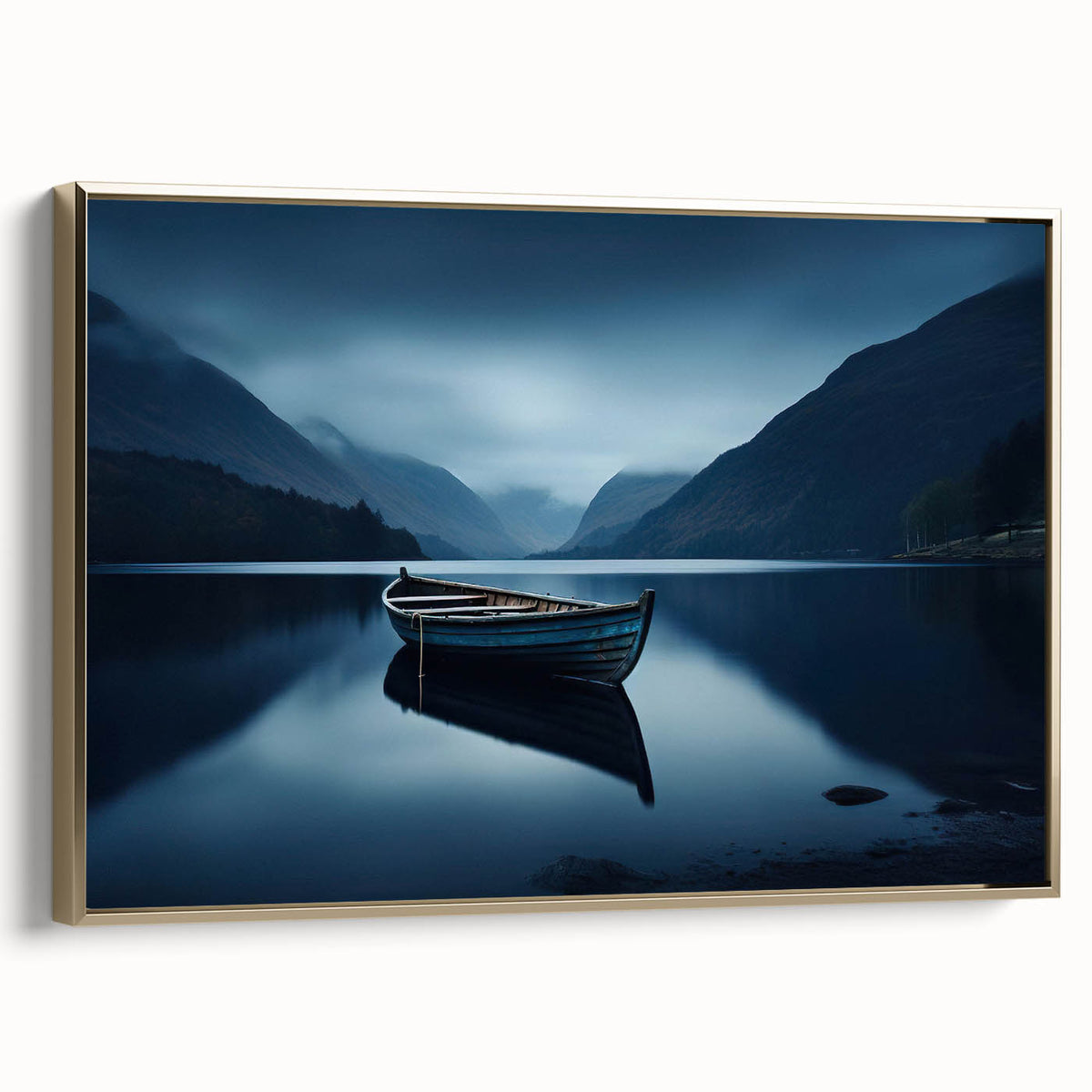Framed canvas depicting a vintage-style landscape of the Adirondacks in muted earth tones, ideal for bedroom wall art.