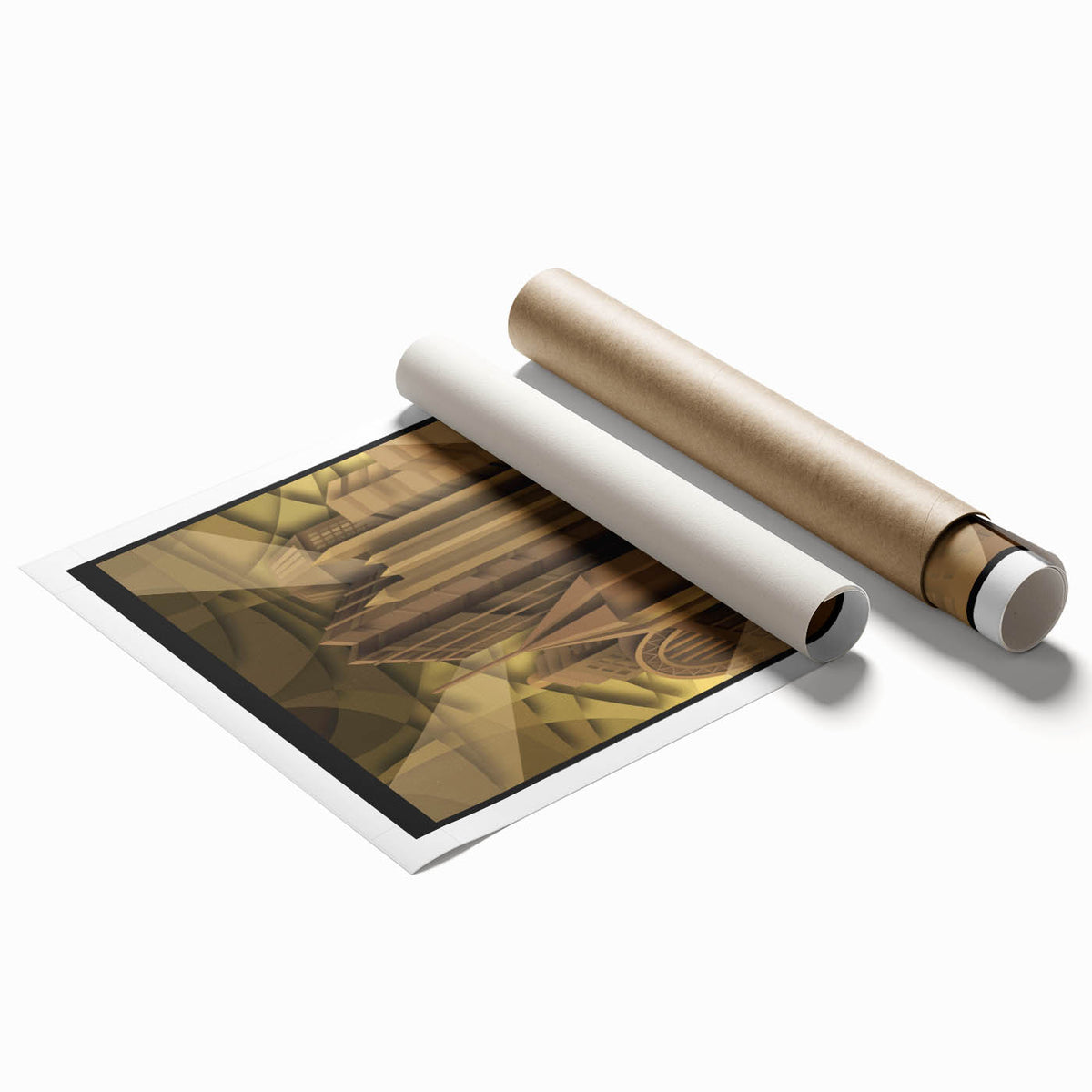 Rolled print of Pittsburgh skyline with muted gray and blue tones, ideal for classy bathroom wall art.