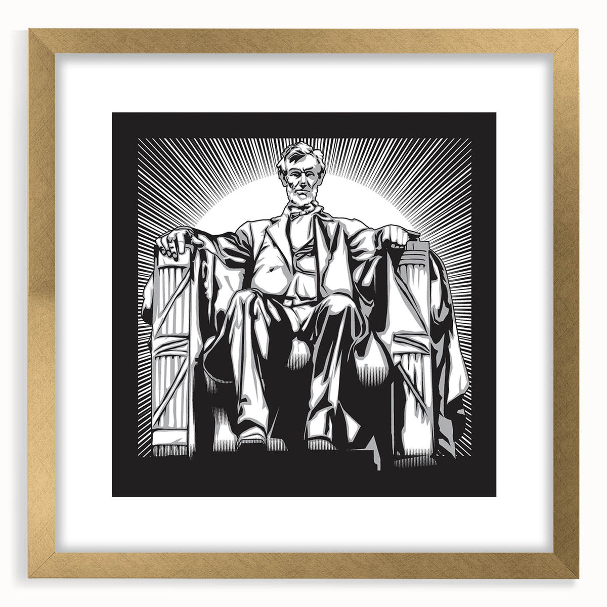 Extra large wall art featuring an abstract print of the Lincoln Memorial in muted earth tones on a textured canvas.