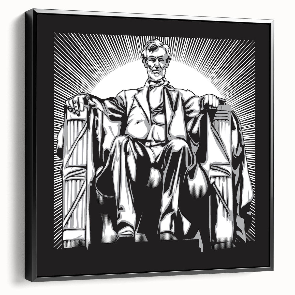Black and white framed canvas of the Lincoln Memorial in Washington DC, ideal for bedroom wall art.