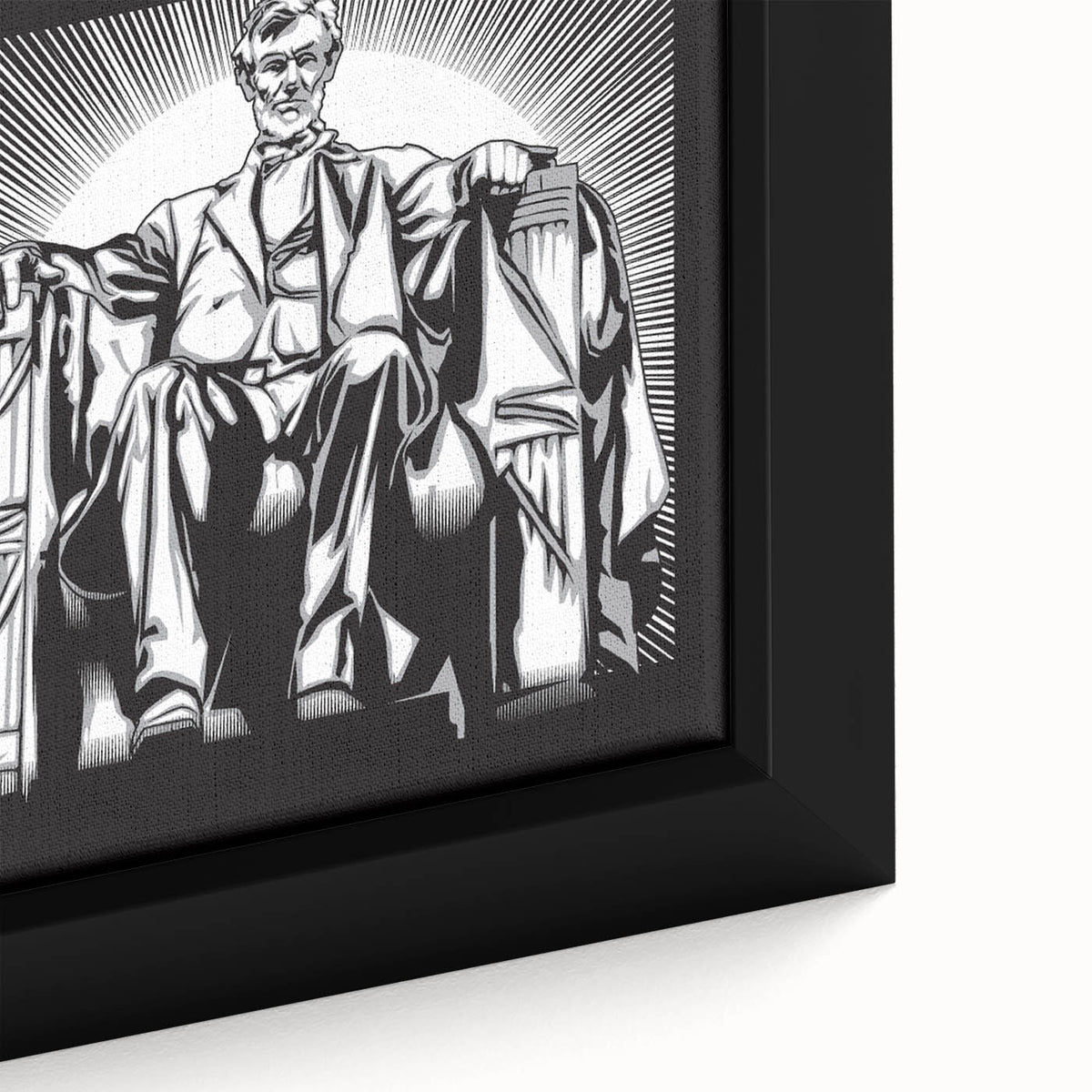 Extra large framed canvas of a textured, colorful depiction of the Lincoln Memorial in muted earth tones.