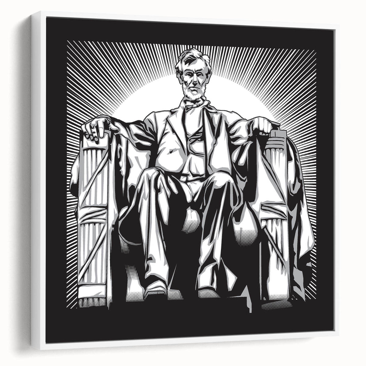 Vintage poster art of the Lincoln Memorial in muted colors on a framed canvas, ideal for living room decor.