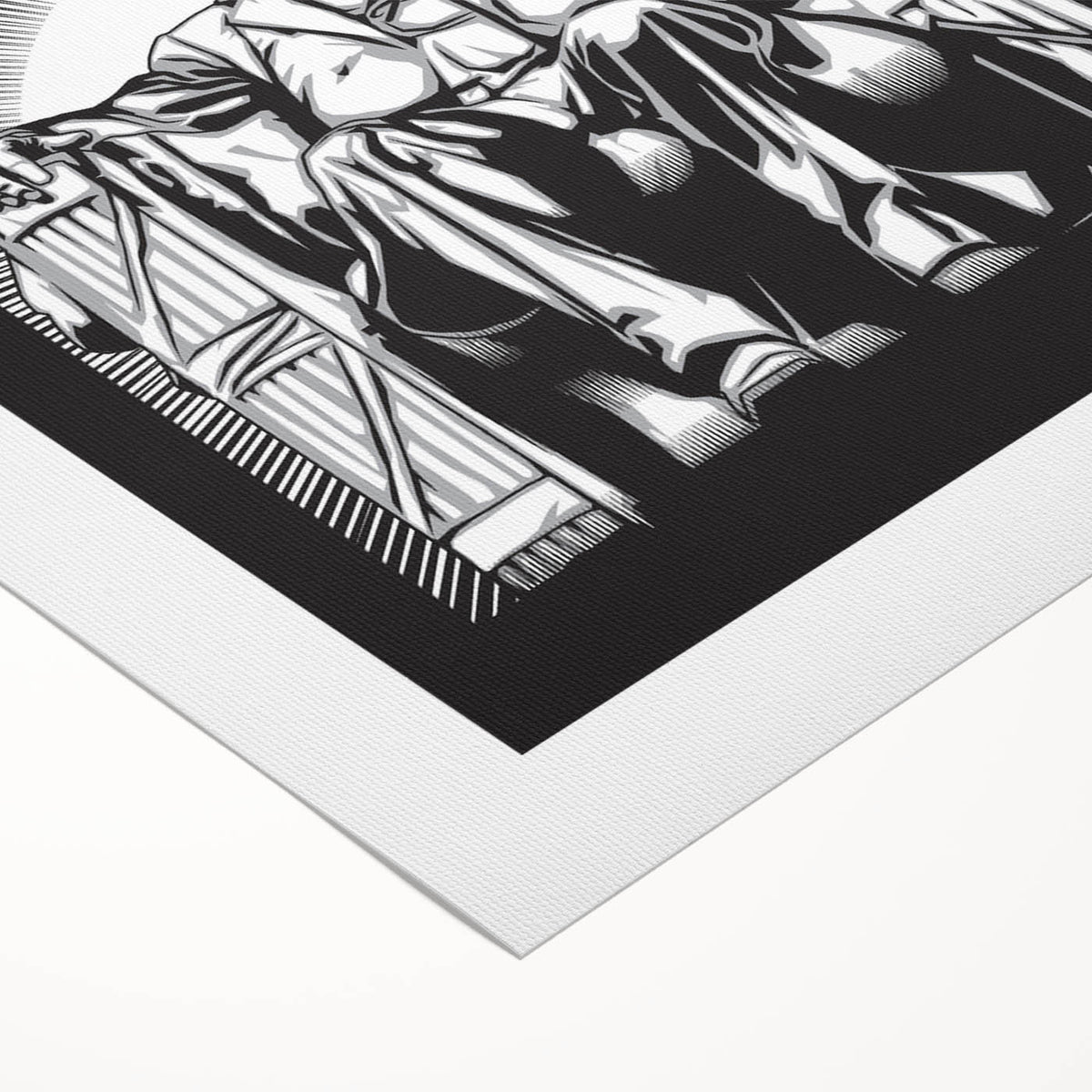 Art Deco poster of the Lincoln Memorial in muted gray tones on rolled canvas, suitable for dining room wall art.