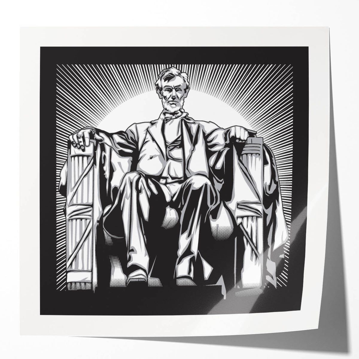 Washington DC Lincoln Memorial in muted gray tones on a rolled canvas, ideal for art wall dining room.