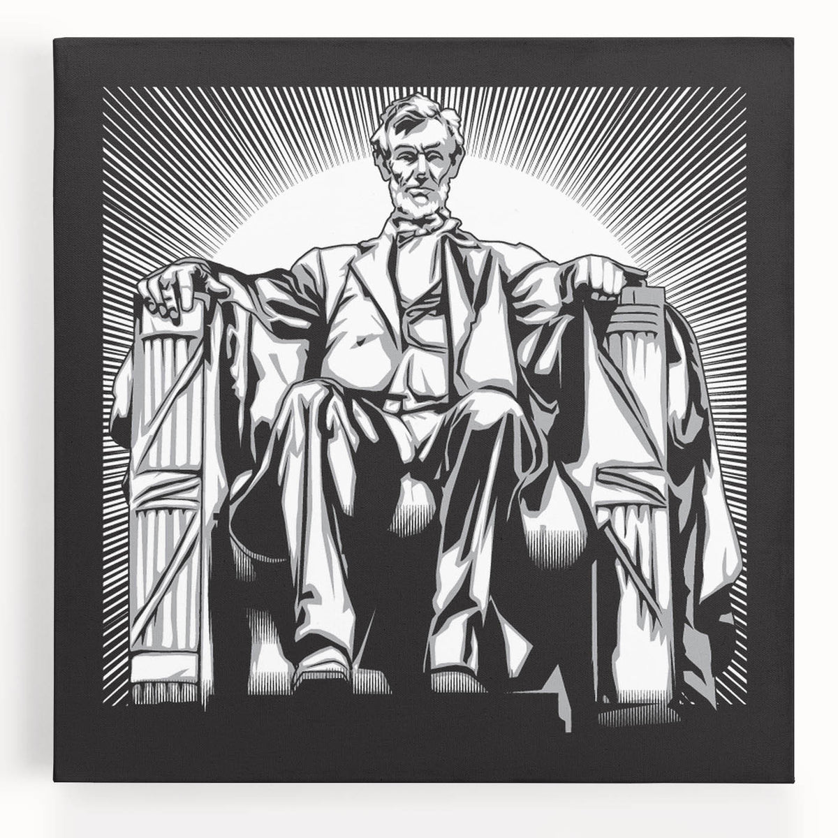 Black and white stretched canvas of the Lincoln Memorial, ideal for kitchen wall art.