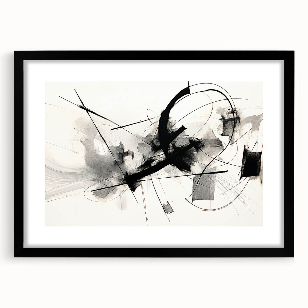 Framed Bedroom Art – Abstract Black & White Expressionist Print