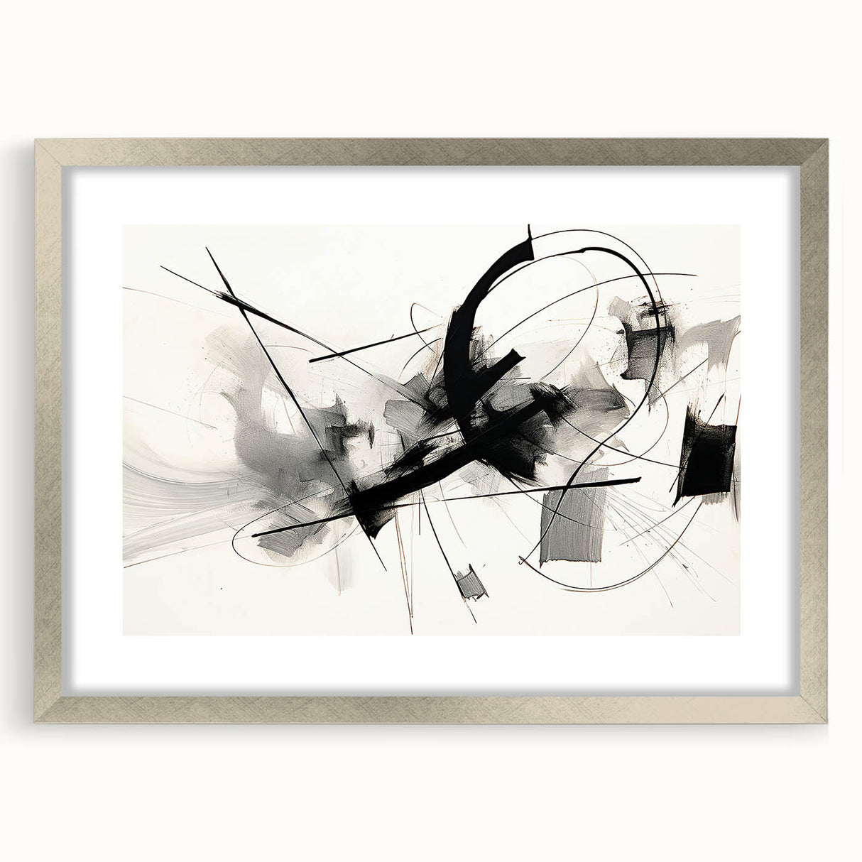 Framed Bedroom Art – Abstract Black & White Expressionist Print