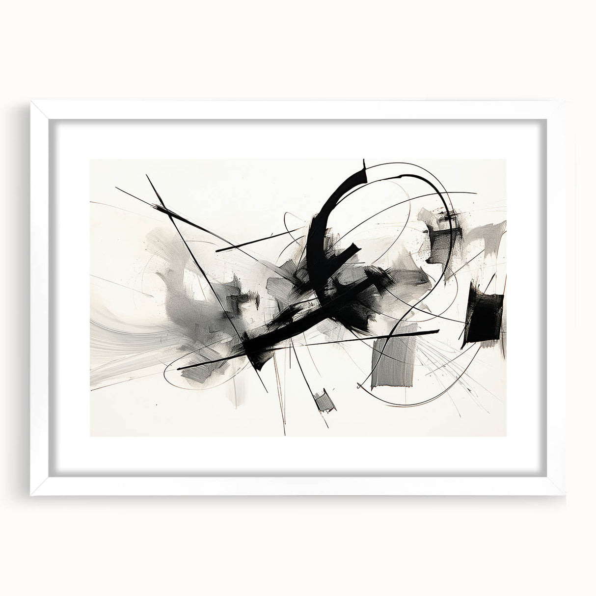 Framed Bedroom Art – Abstract Black & White Expressionist Print
