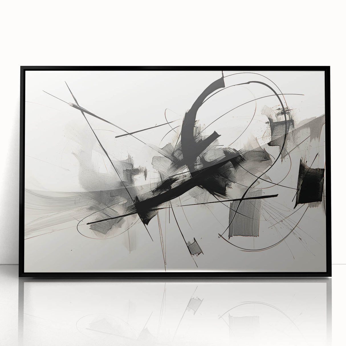 Framed Bedroom Art – Abstract Black & White Expressionist Print