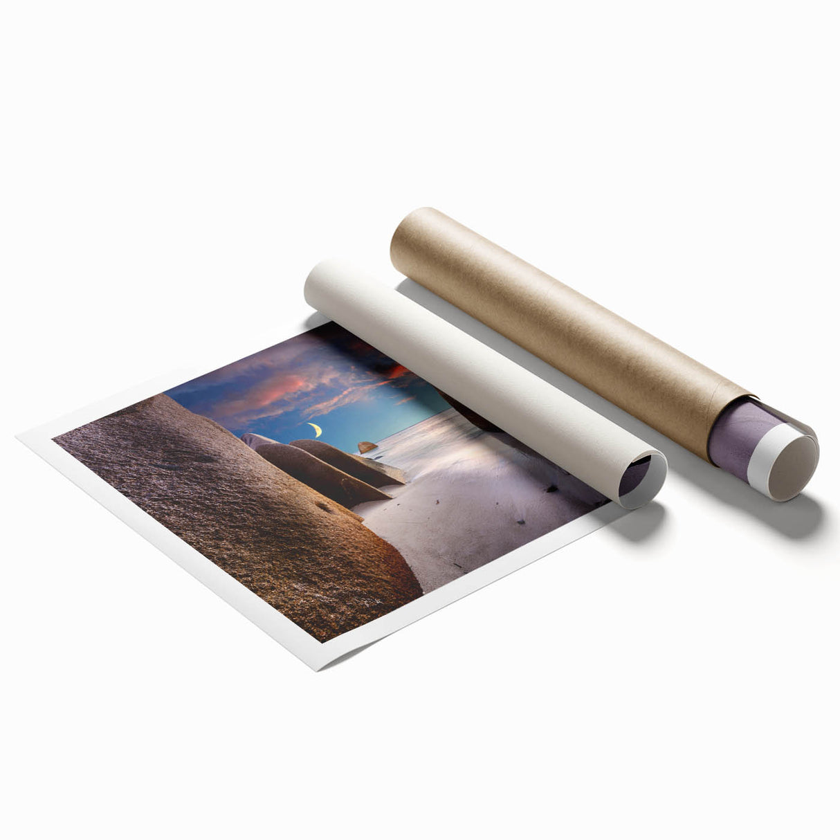 Extra large rolled print of Seychelles scenery with vibrant floral elements.