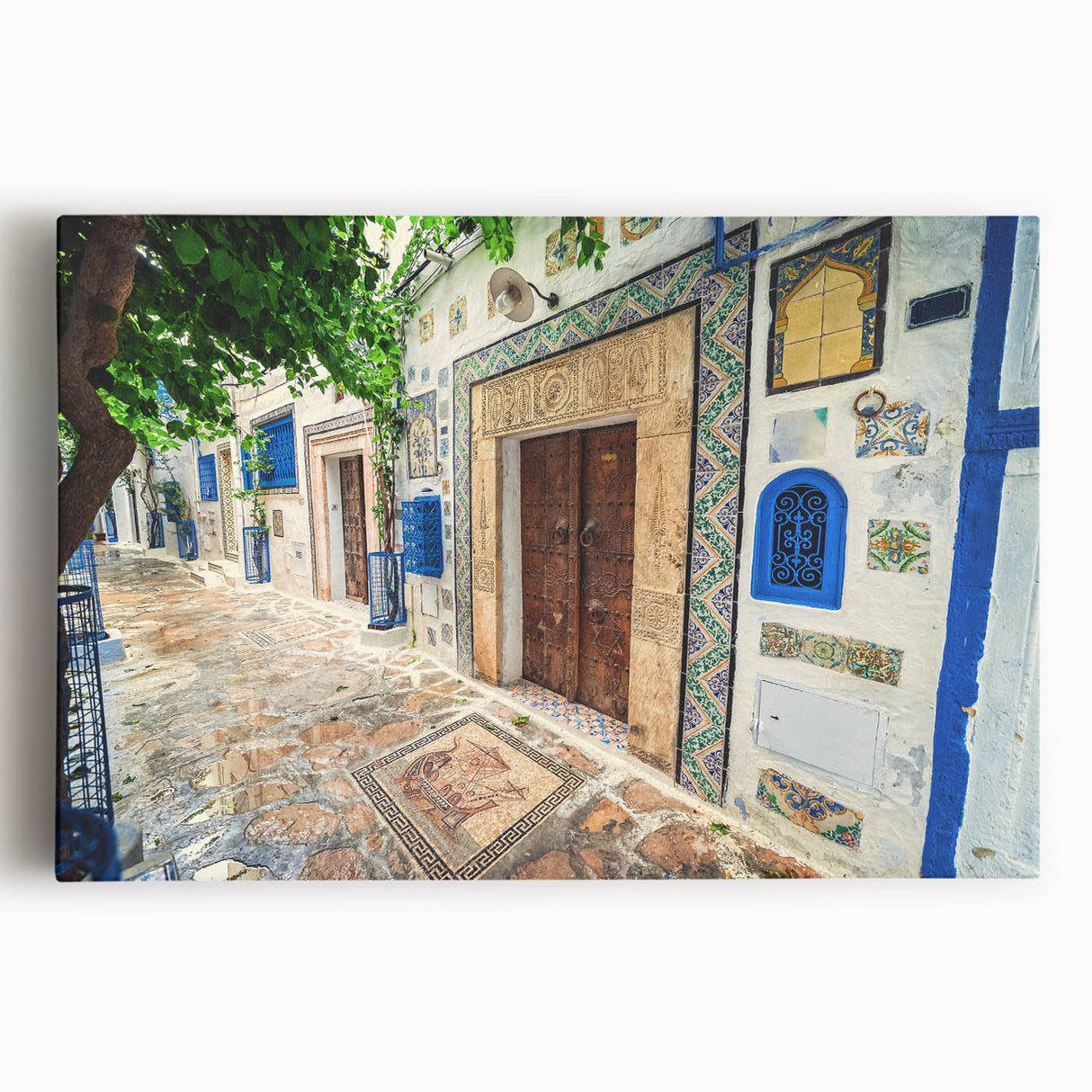 Black and white photo of Tunisian landscape on large stretched canvas, ideal for kitchen wall art.