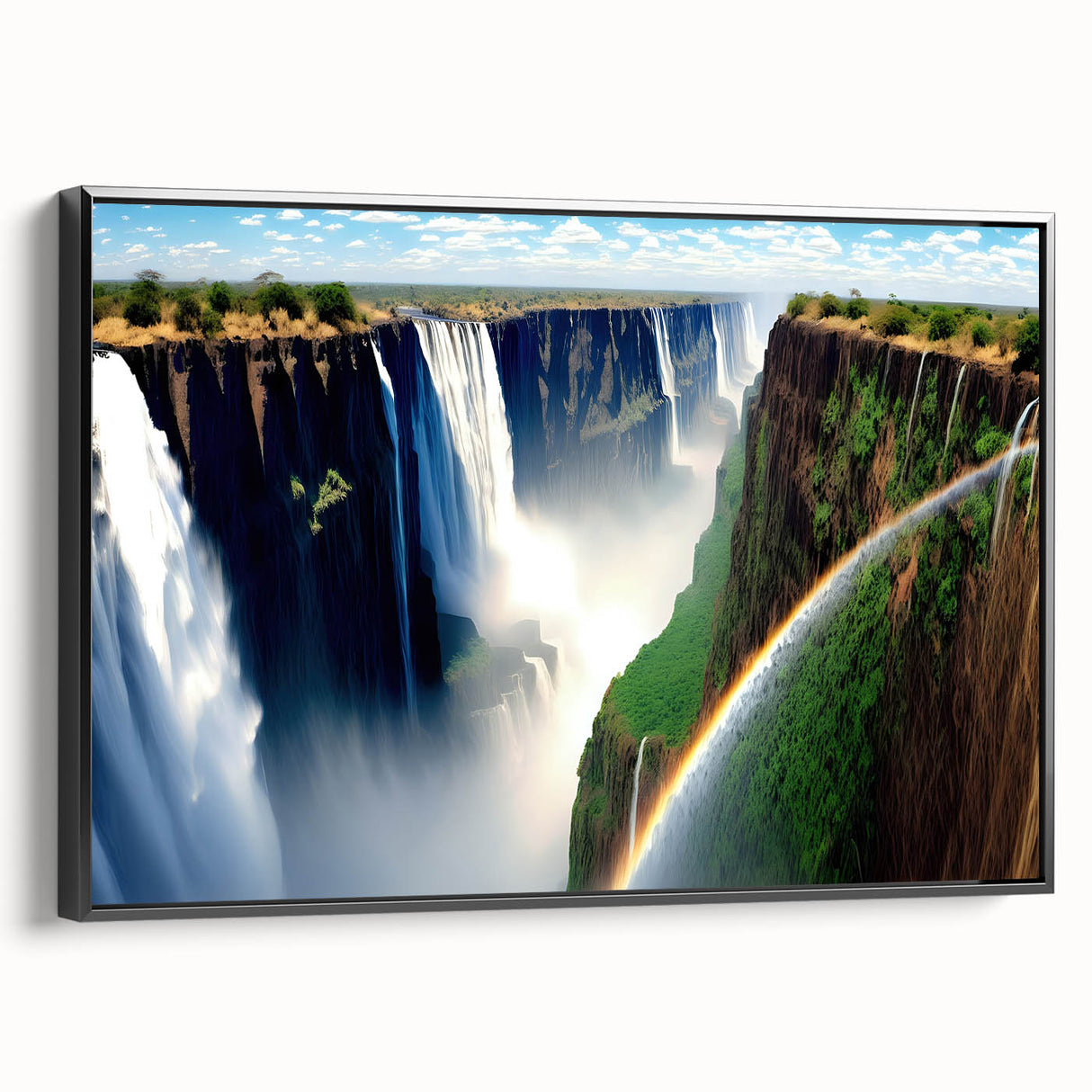 Black and white landscape art painting of Zambia on framed canvas, ideal for bedroom wall art.
