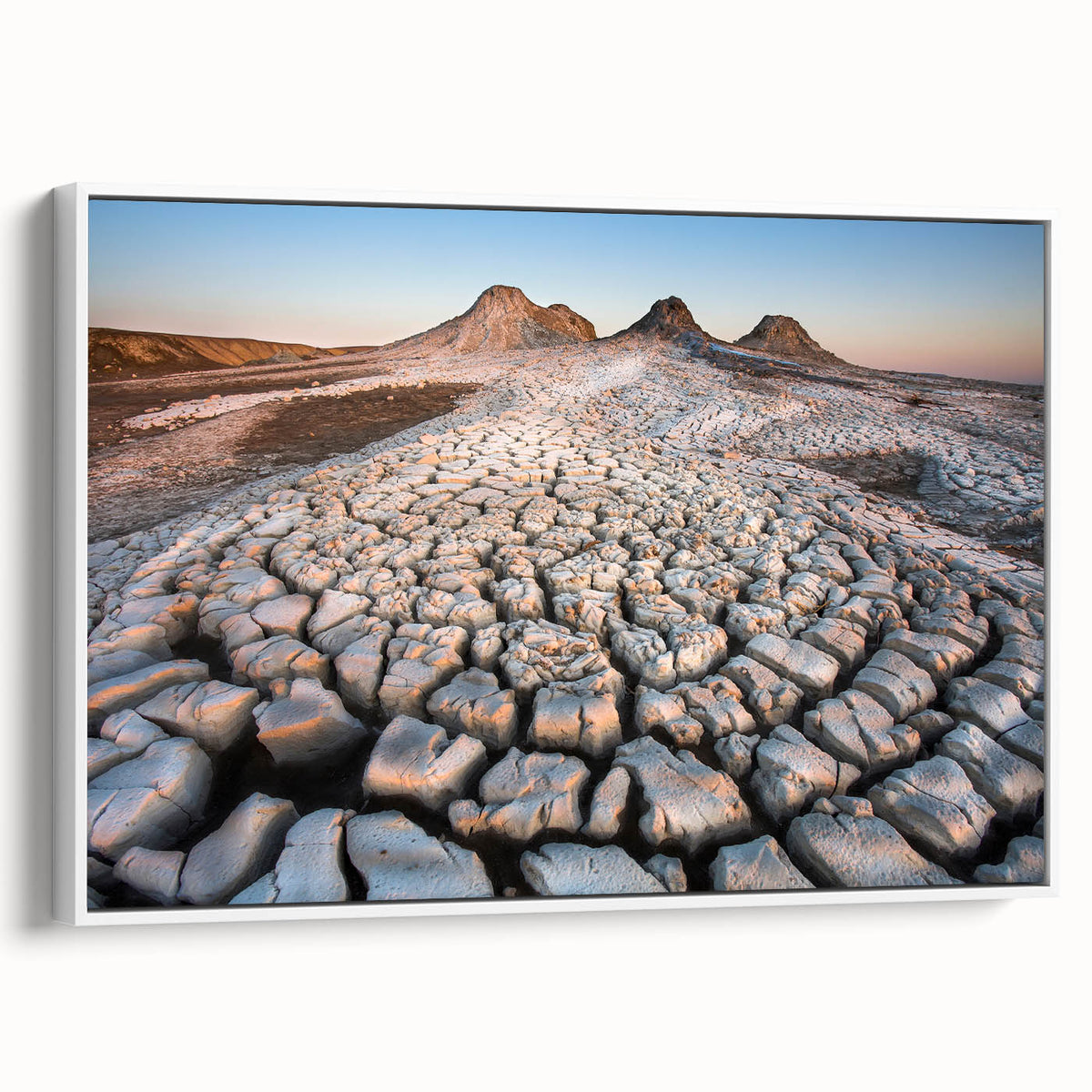Vintage poster art of an Azerbaijani landscape on a framed canvas, featuring a colorful palette, ideal for living room decor.