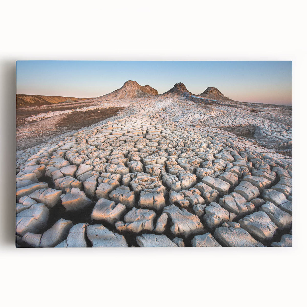Black and white photograph of an Azerbaijani landscape on stretched canvas, ideal for kitchen wall art.
