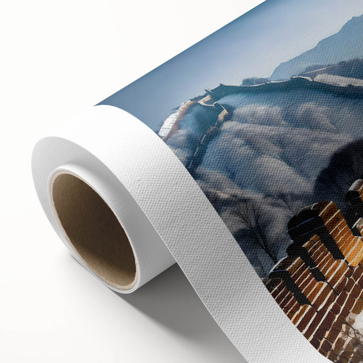 Art deco poster of the Great Wall of China in muted earth tones on rolled canvas, ideal for nursery wall art.