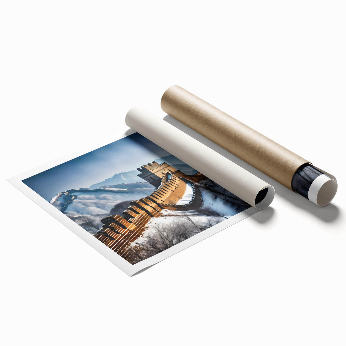 Extra large rolled print of the Great Wall of China in muted earth tones, ideal for classy bathroom wall art.