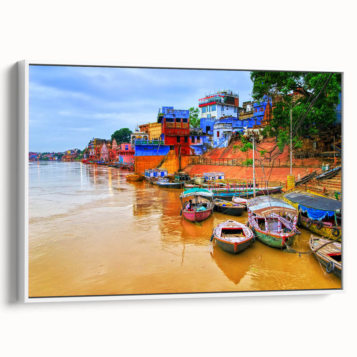 Vintage poster art of a colorful Indian scenery on extra large framed canvas, suitable for living room decor.