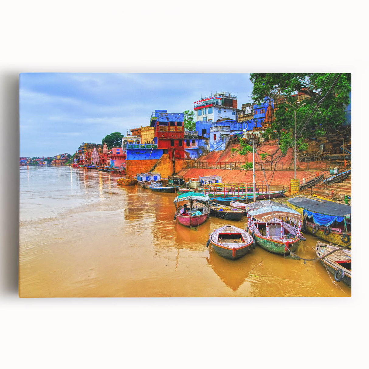 Black and white large art print of an Indian landscape on stretched canvas, ideal for kitchen wall art.