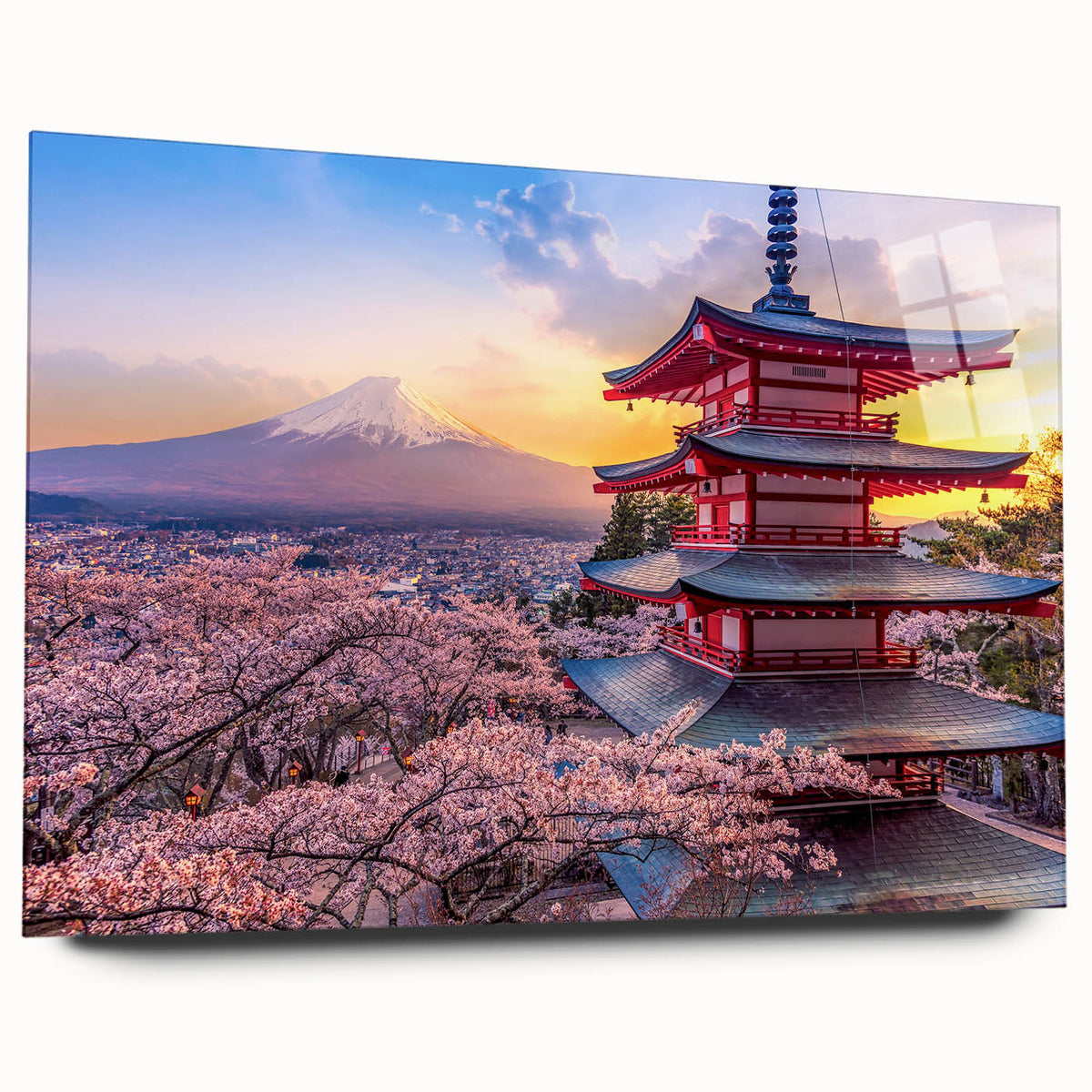 Large abstract depiction of Mount Fuji in muted blue and white, acrylic print, suitable for bedroom or dining room art.