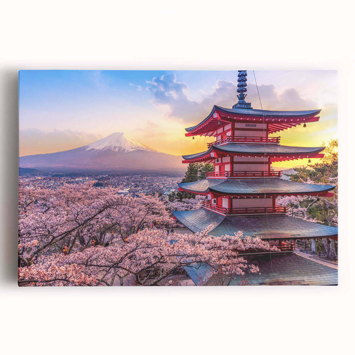 Black and white image of Mount Fuji on a large stretched canvas, suitable for kitchen wall art.