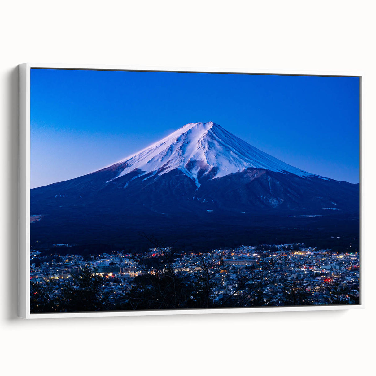 Vintage poster art of a Japanese scenery in vibrant colors on a large framed canvas, ideal for living room decor.