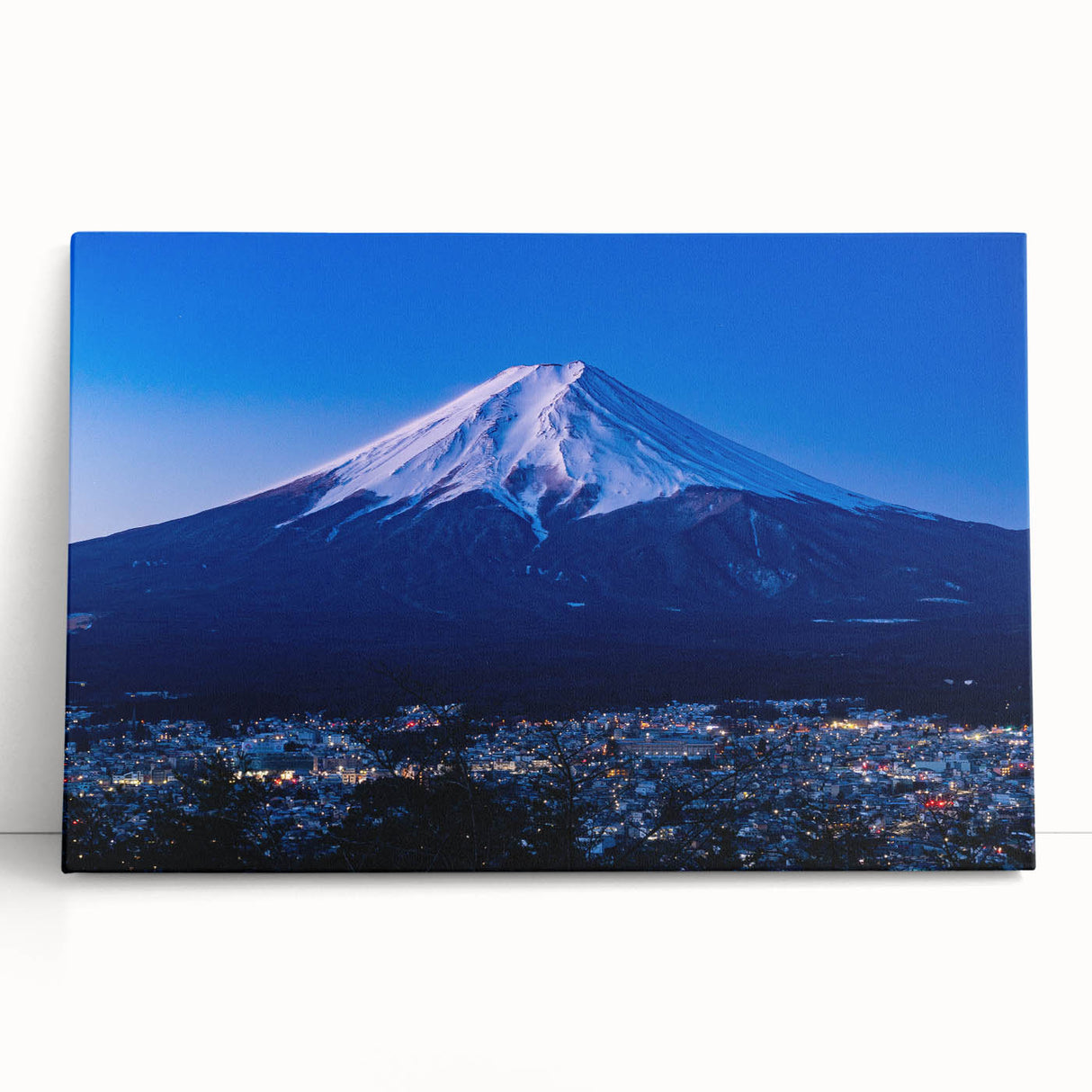 Black and white large art print of a Japanese landscape on stretched canvas, ideal for kitchen wall art or bedroom decor.