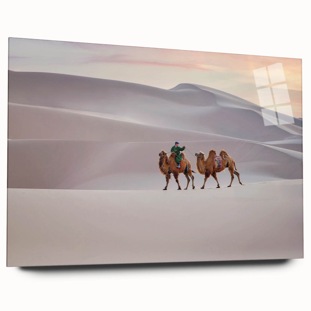 Acrylic print of a large abstract landscape in muted earth tones, ideal for bedroom or dining room art.